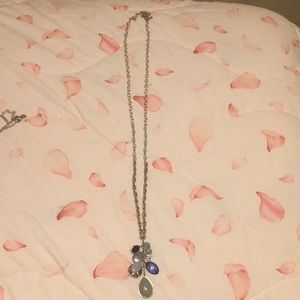 Long Solver necklace with blue beads and charms